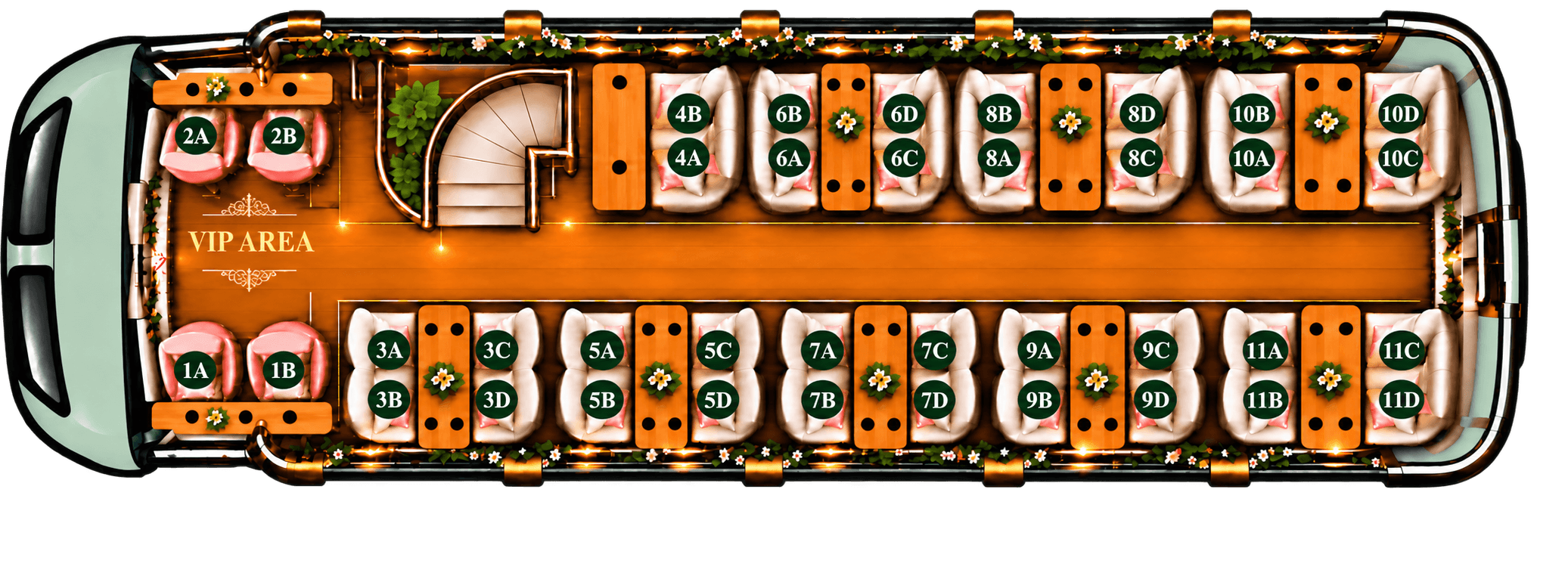 Top deck and VIP seating layout